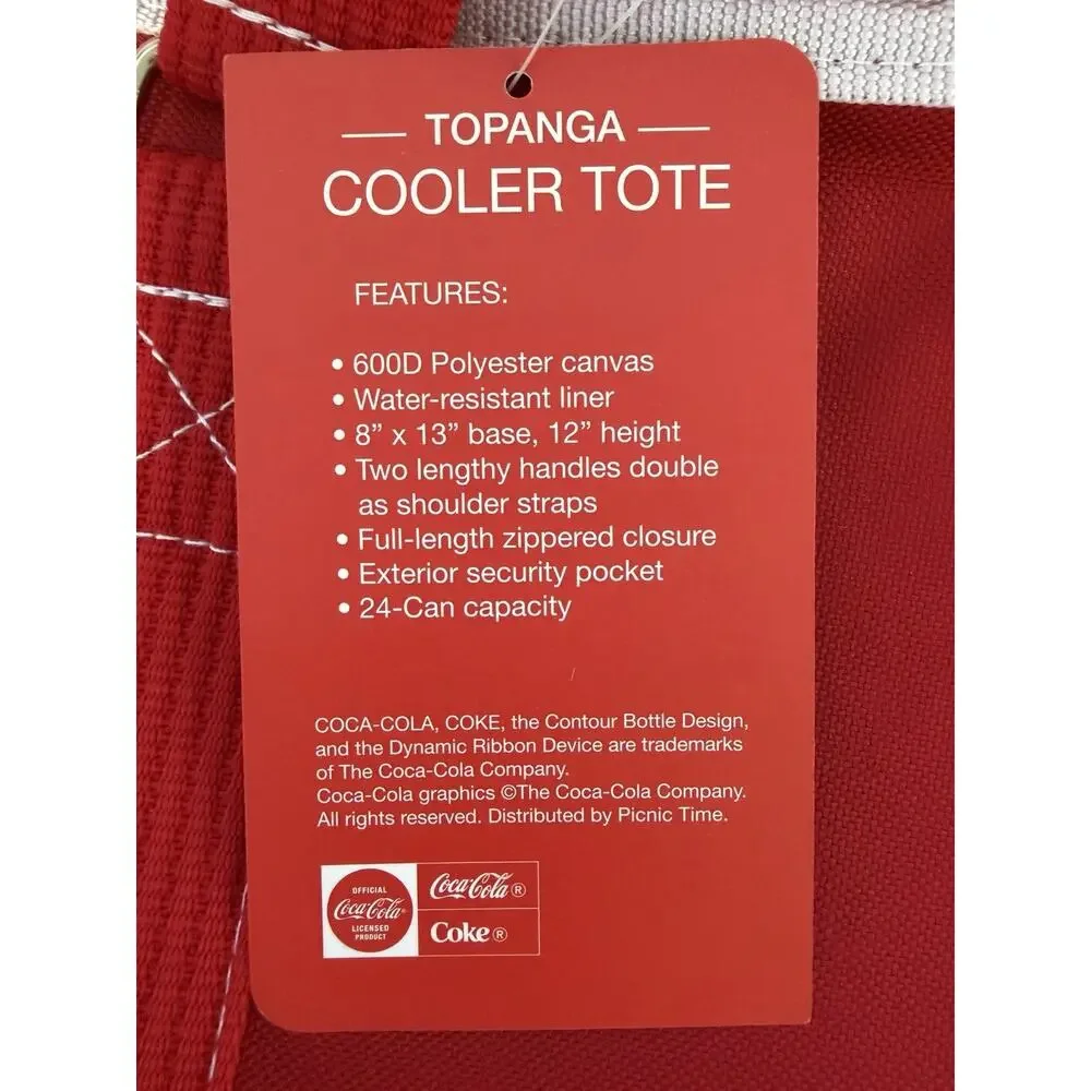 NWT Coca Cola Red Cooler Tote Bag 24 Can Insulated Soft Beach Picnic Insulated